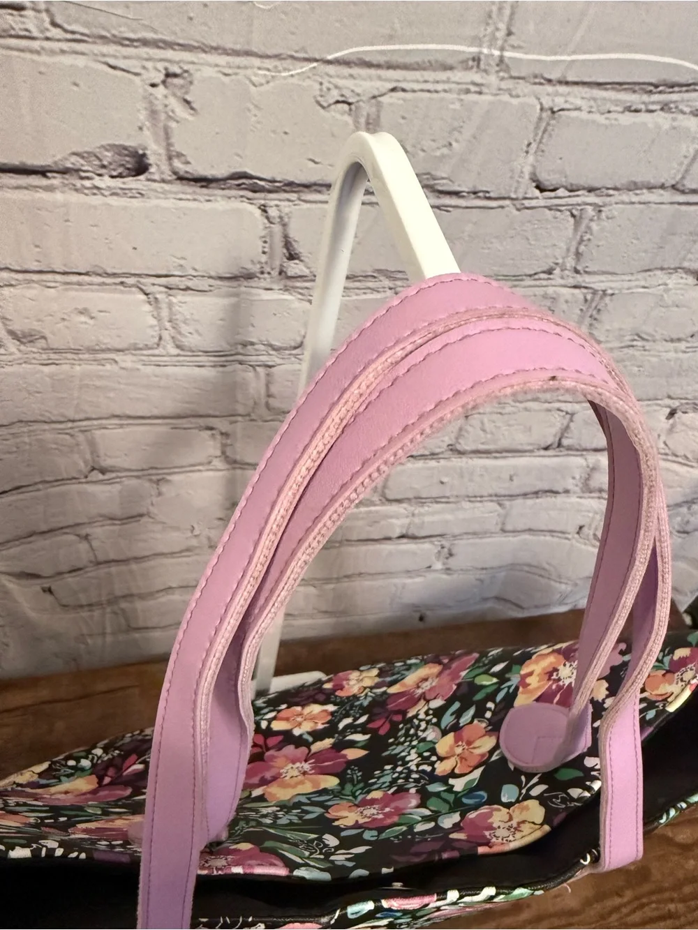 Floral Tote with Pink Handles